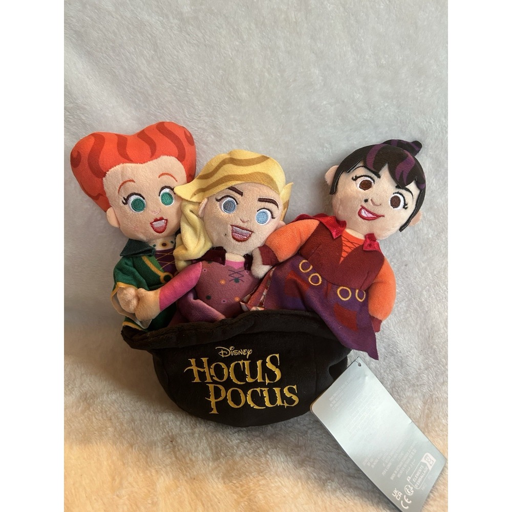 Disney Hocus Pocus Sanderson Sisters Plush Set Cauldron Winifred Sarah Mary NWT